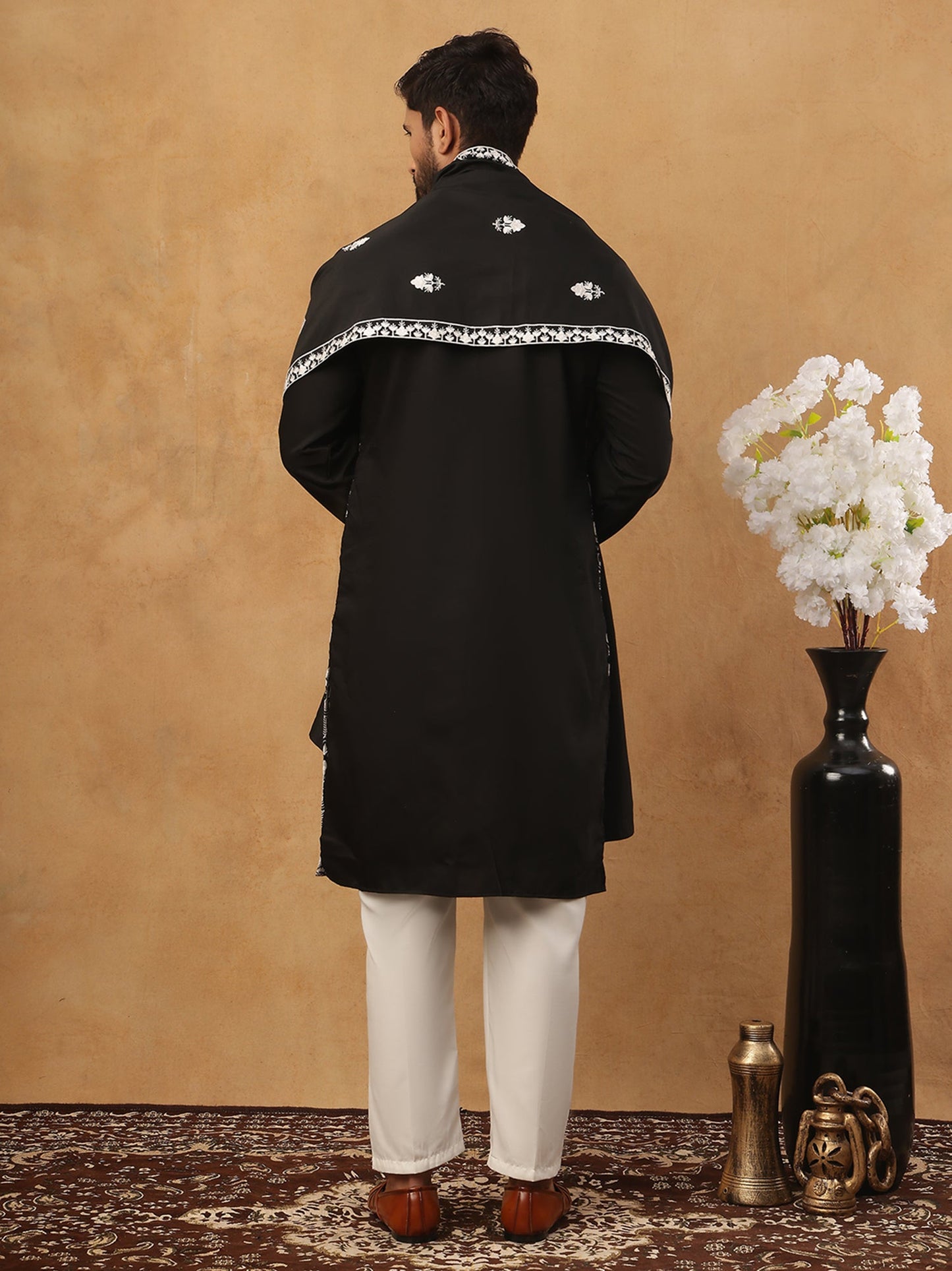 Silk Blend Embroidered Kurta Pyjama Dupatta Set (65KP D 5438 Black ) [FF] [P-14]