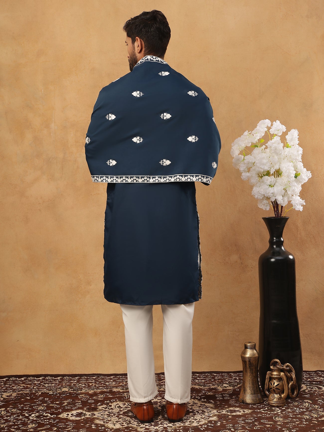 Silk Blend Embroidered Kurta Pyjama Dupatta Set (65KP D 5438 Peacock ) [FF] [P-14]