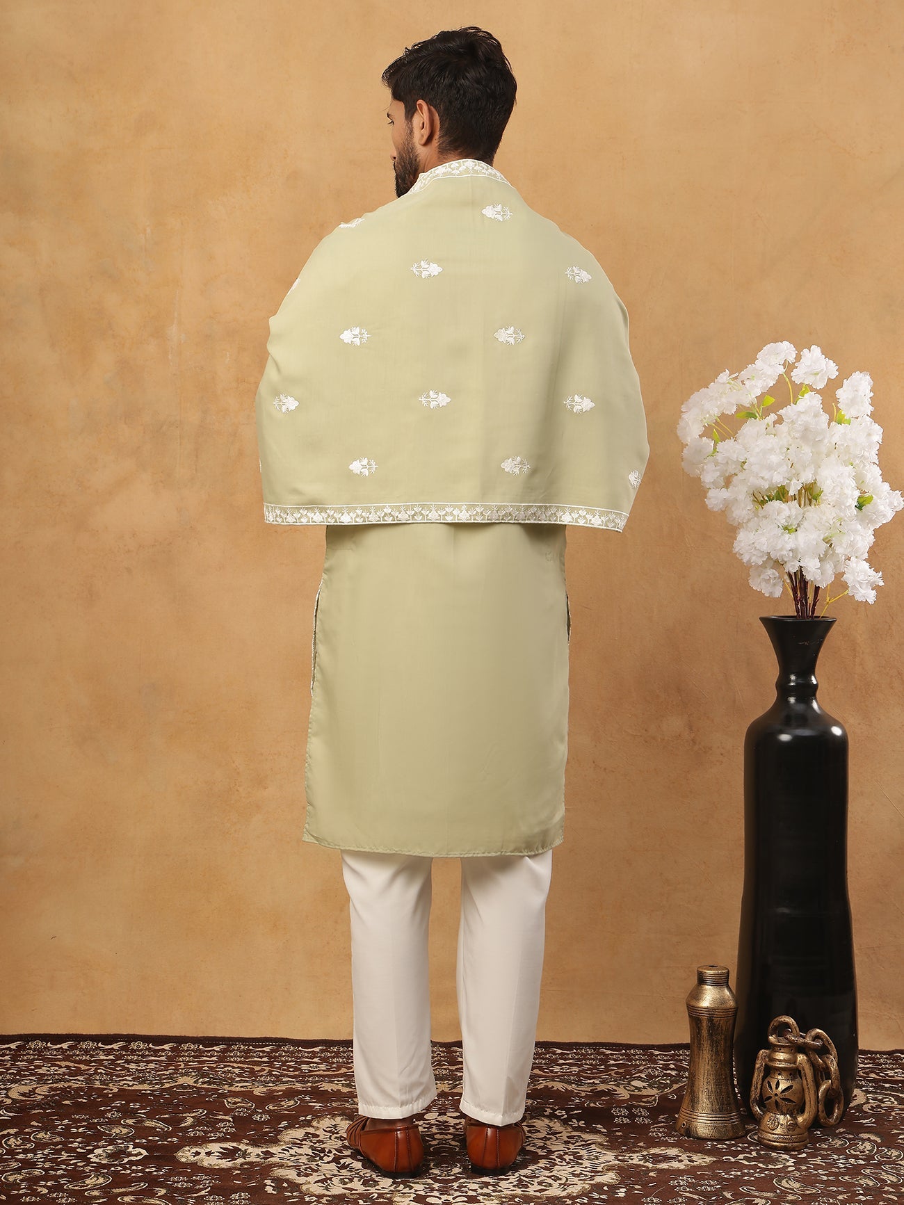 Silk Blend Embroidered Kurta Pyjama Dupatta Set (65KP D 5438 Pista ) [FF] [P-14]