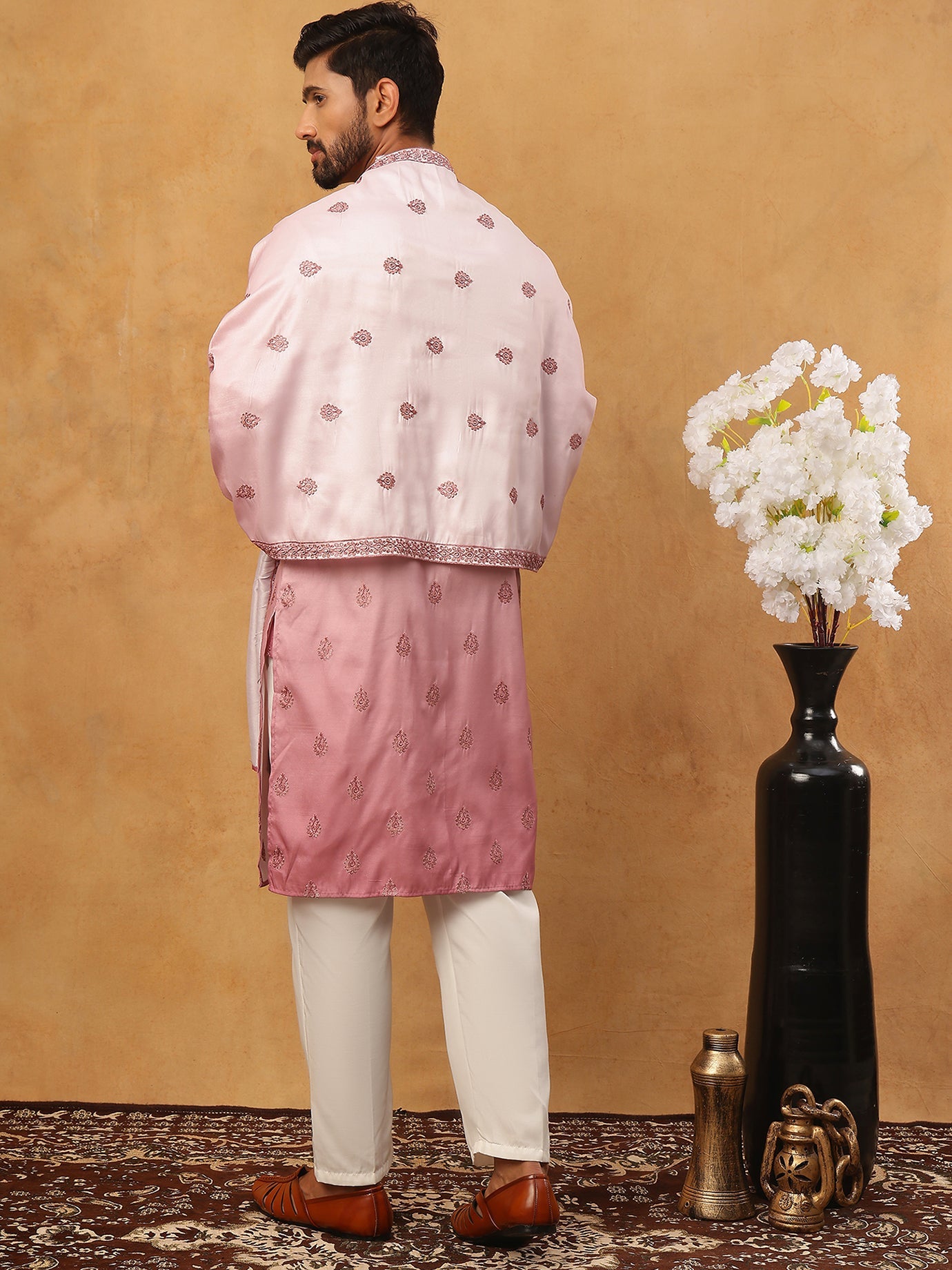 Embroidered Silk Blend Kurta Set with Dupatta (65KP D 5439 Pink ) [FF] [Q-7]