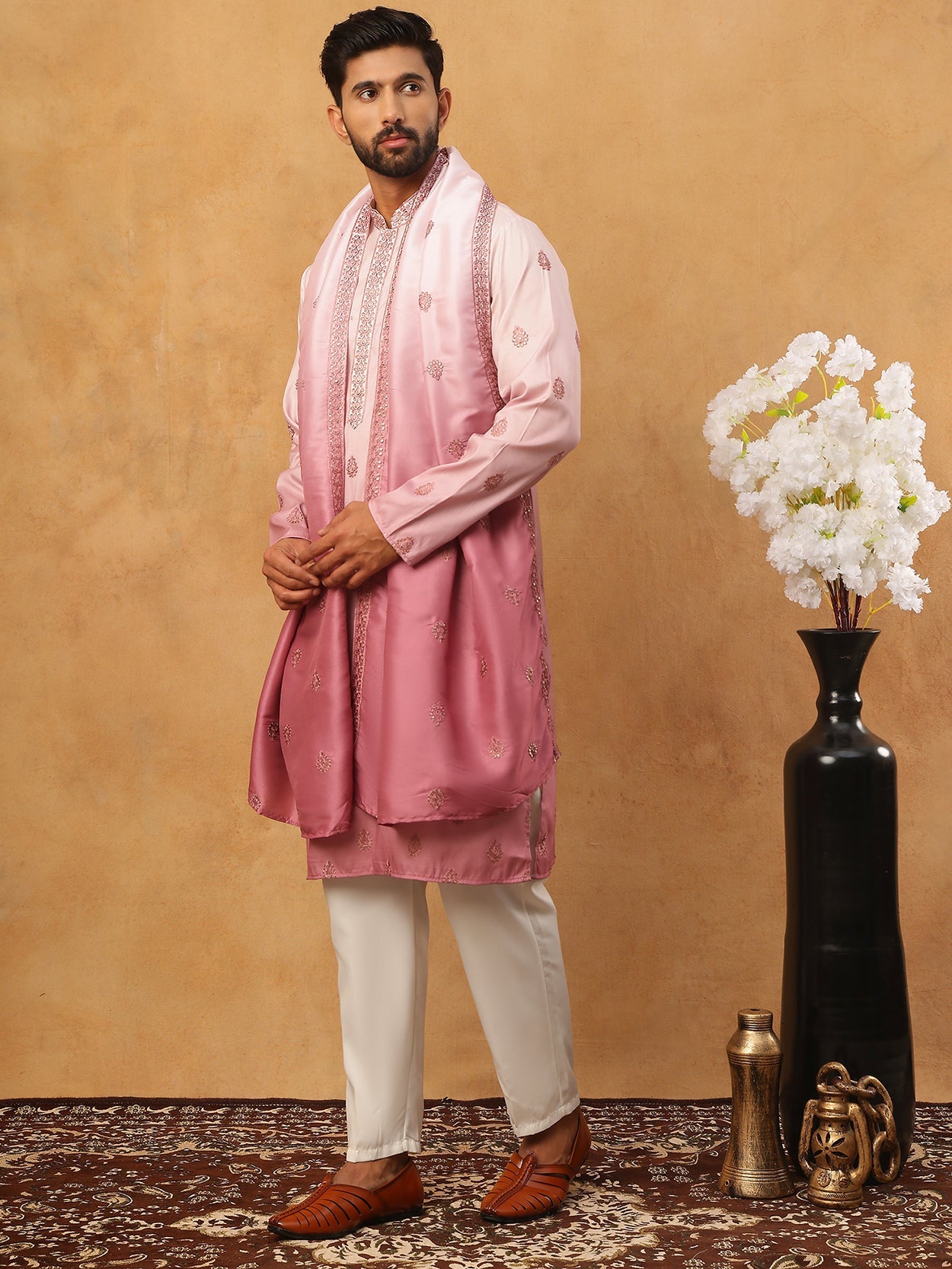 Embroidered Silk Blend Kurta Set with Dupatta (65KP D 5439 Pink ) [FF] [Q-7]