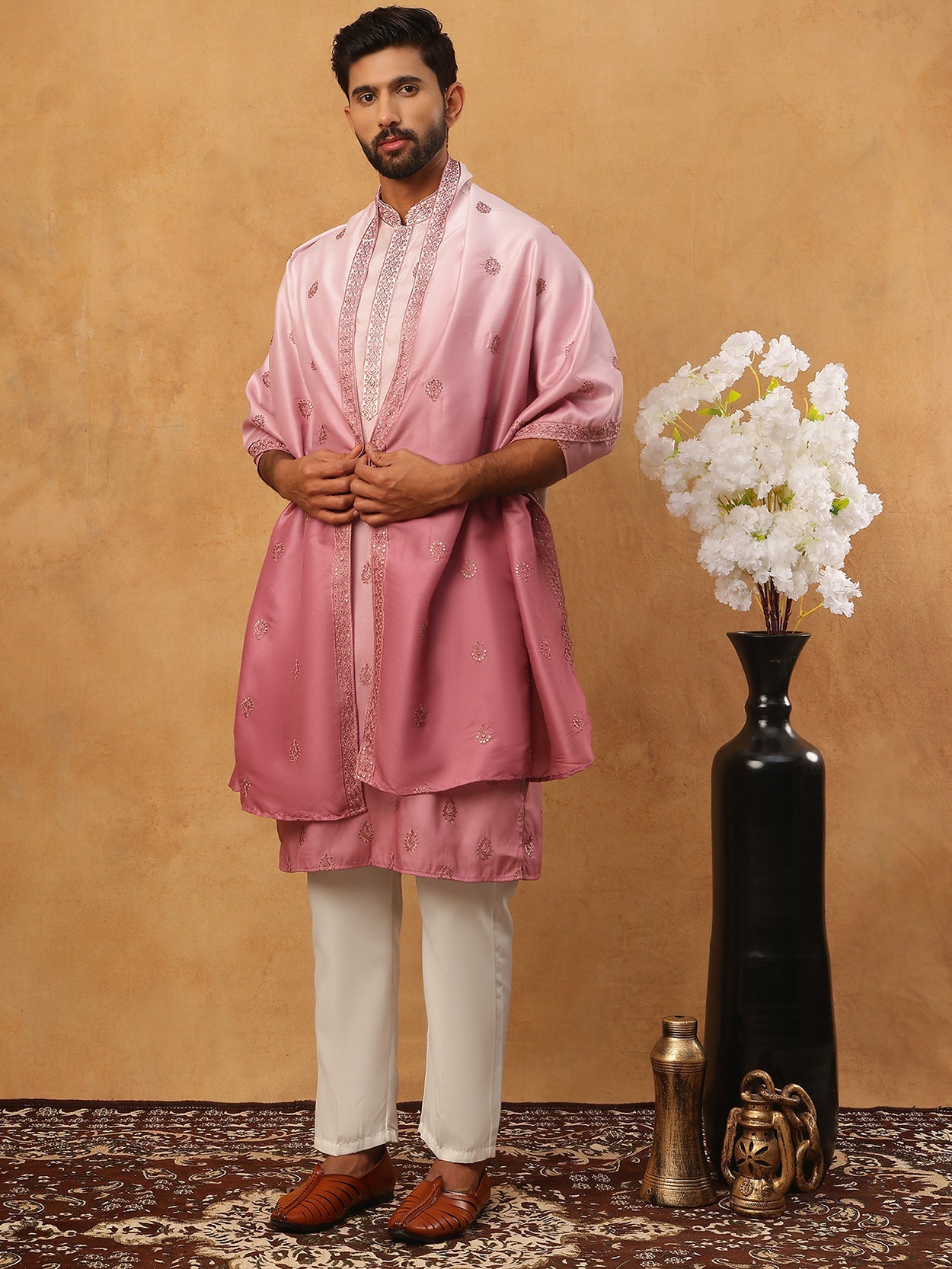 Embroidered Silk Blend Kurta Set with Dupatta (65KP D 5439 Pink ) [FF] [Q-7]