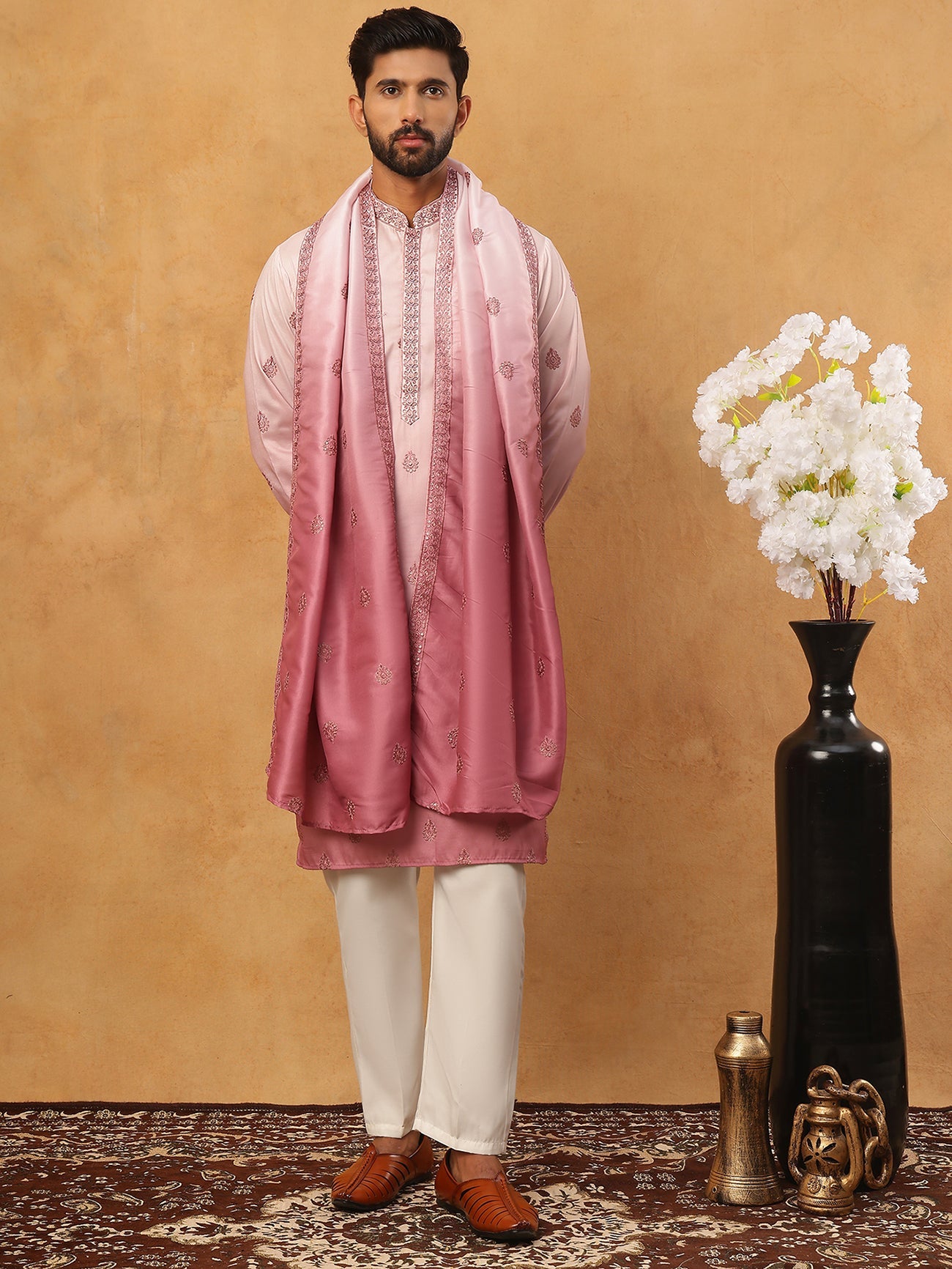 Embroidered Silk Blend Kurta Set with Dupatta (65KP D 5439 Pink ) [FF] [Q-7]