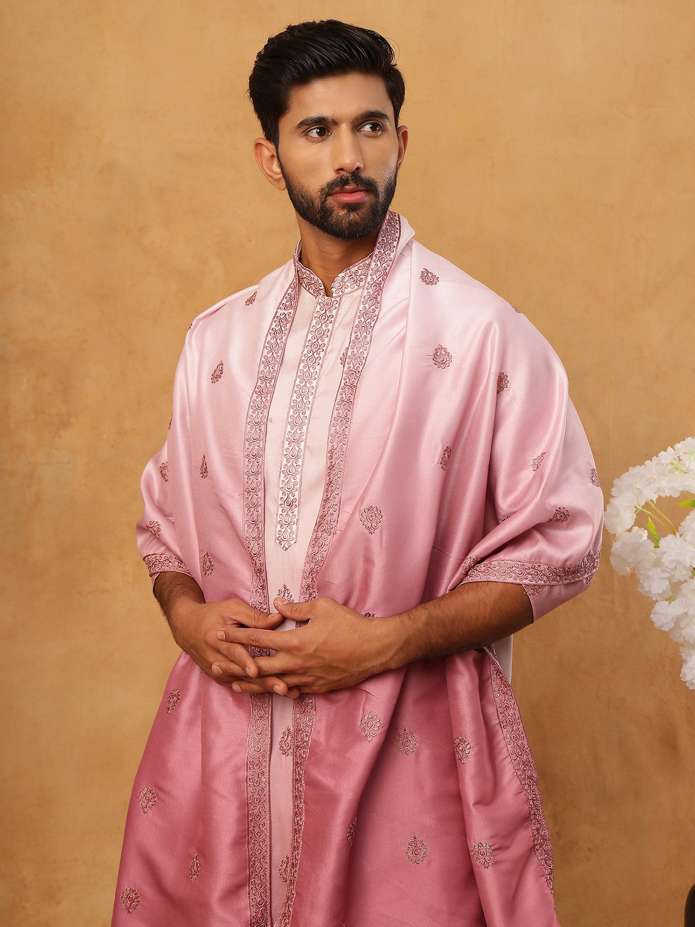 Embroidered Silk Blend Kurta Set with Dupatta (65KP D 5439 Pink ) [FF] [Q-7]