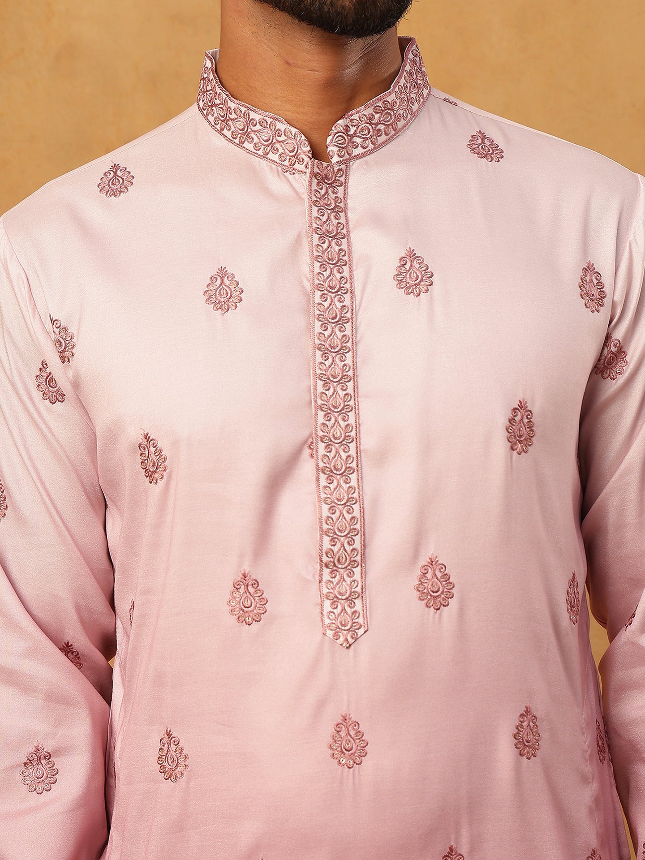 Embroidered Silk Blend Kurta Set with Dupatta (65KP D 5439 Pink ) [FF] [Q-7]
