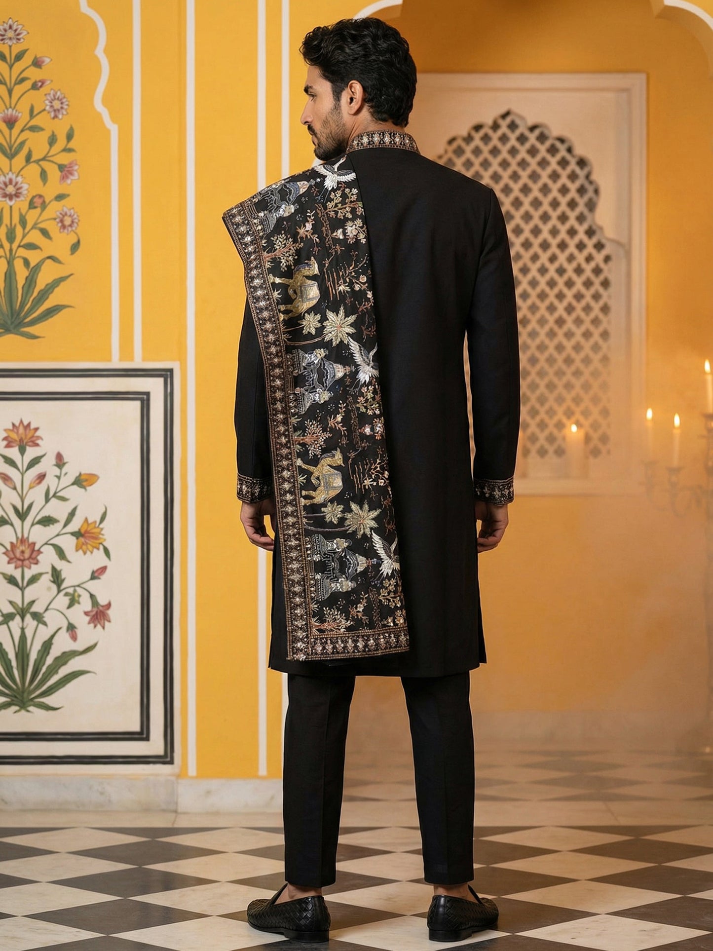 Embroidered Cotton Blend Kurta Pyjama & Dupatta Set ( 65KP B-P D 5513Black )