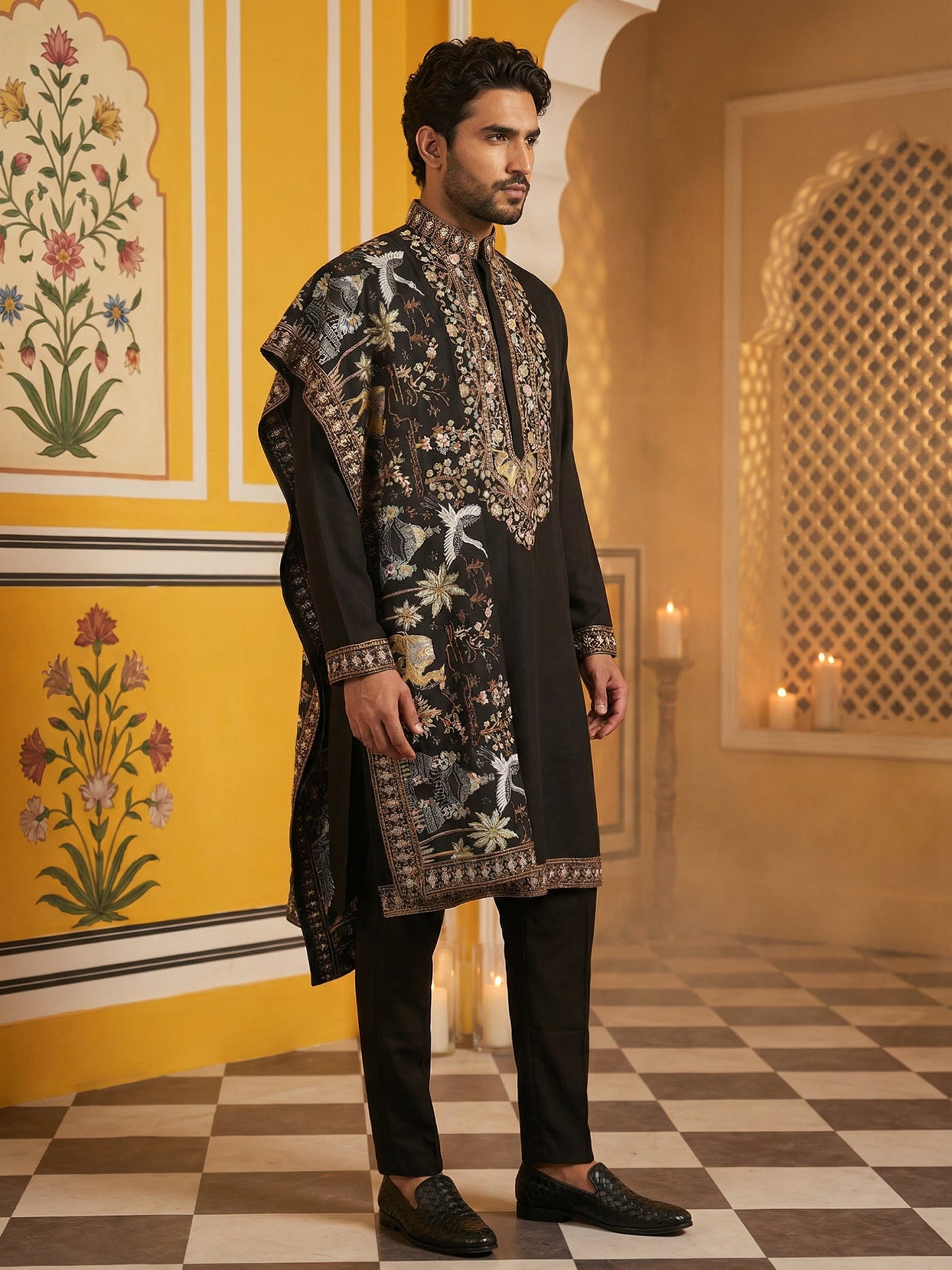 Embroidered Cotton Blend Kurta Pyjama & Dupatta Set ( 65KP B-P D 5513Black )