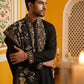 Embroidered Cotton Blend Kurta Pyjama & Dupatta Set ( 65KP B-P D 5513Black )