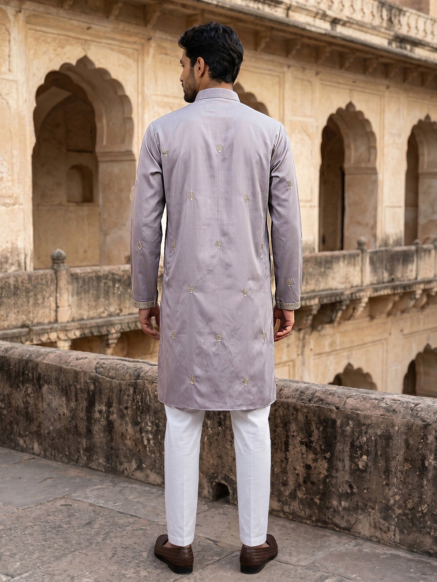 Men’s Traditional Thread Embroidered Kurta Set & Dupatta ( 65KP D 5549Purple )