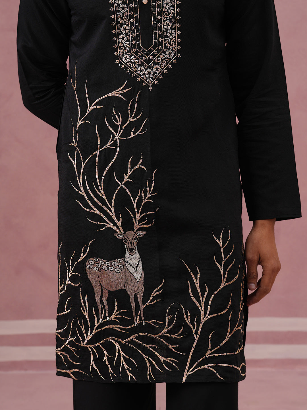 Men Ethnic Embroidered Kurta Set (65KP PJ11B 5342 Black )