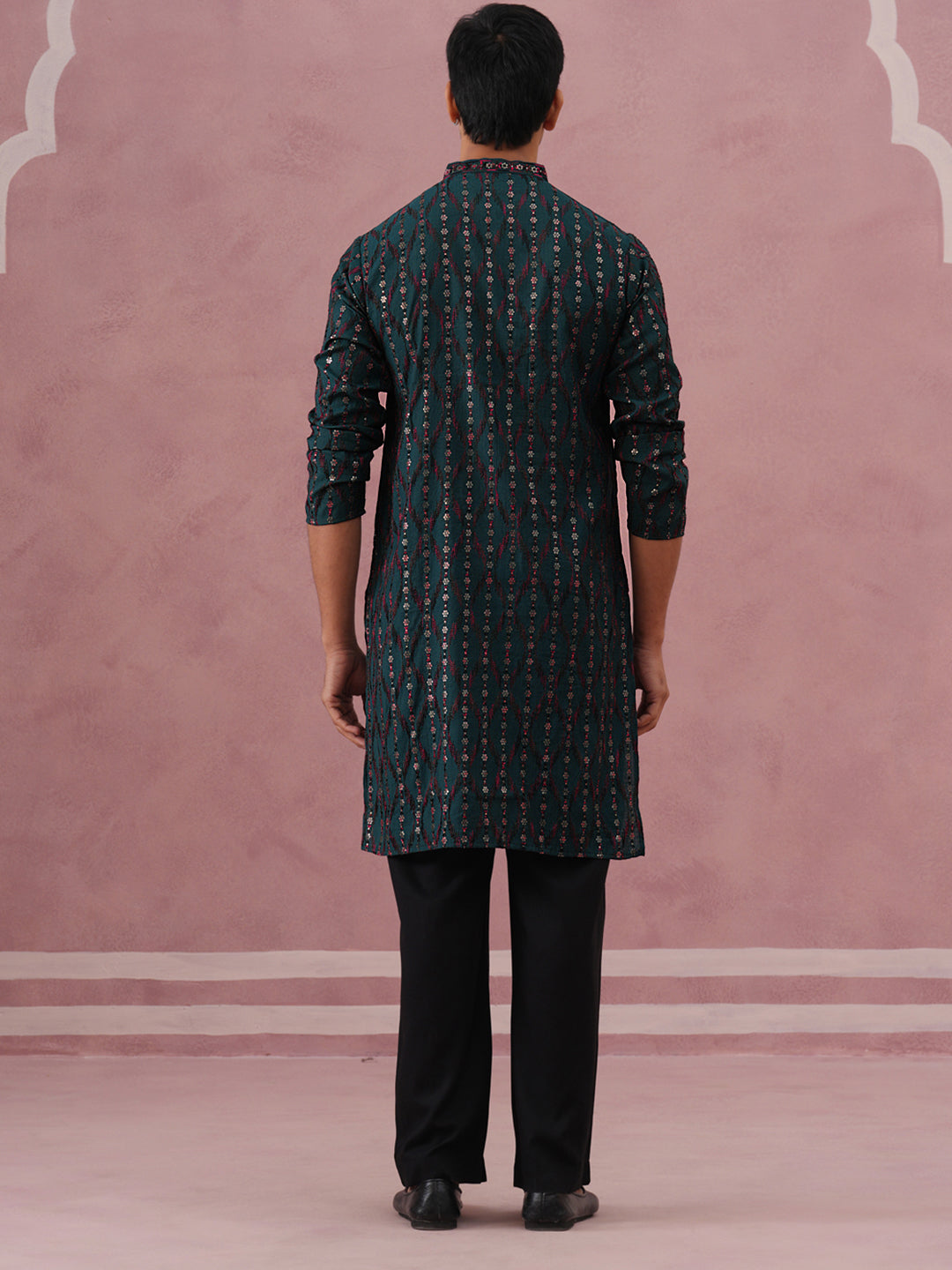 Silk Blend Embroidered Kurta Pyjama Set for Men ( 65KP PJ11B 5372 PJ11B 5372Olive )