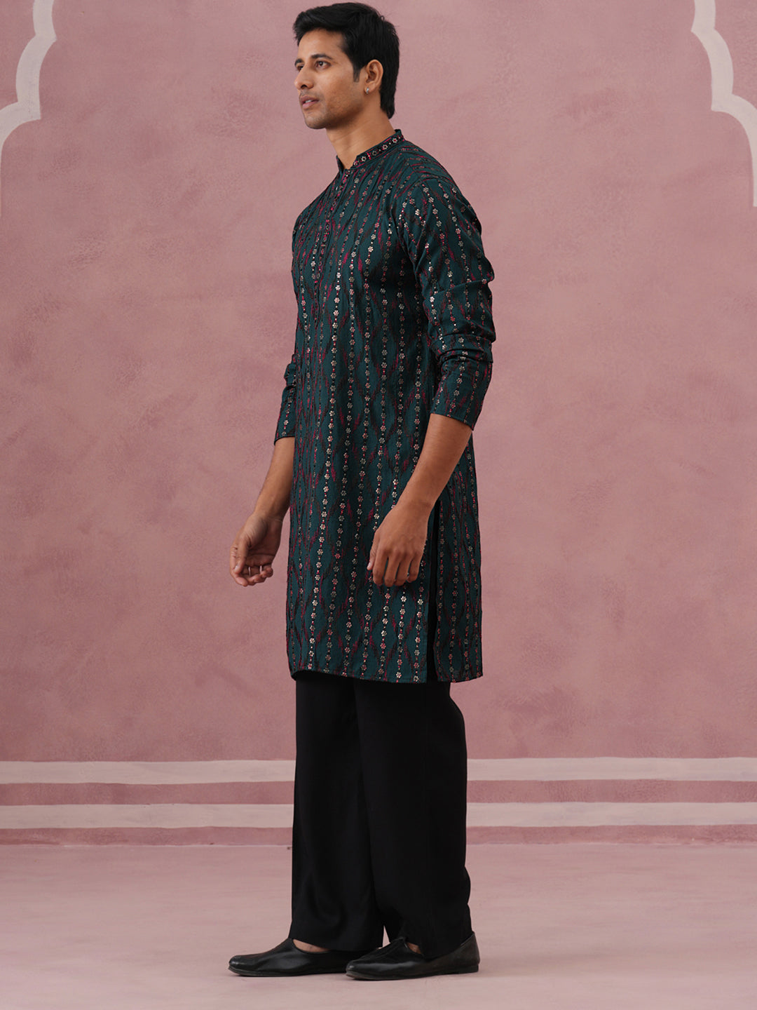 Silk Blend Embroidered Kurta Pyjama Set for Men ( 65KP PJ11B 5372 PJ11B 5372Olive )