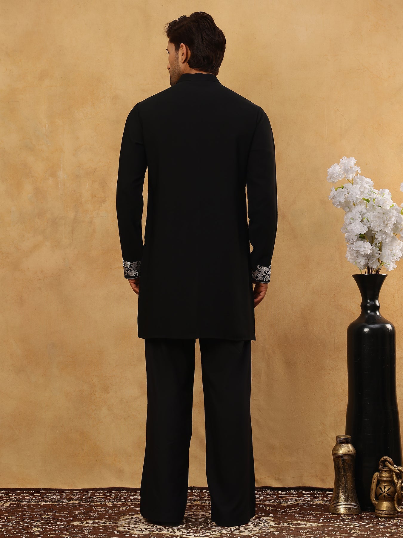 Japanese Fabric Embroidered Kurta Pyjama ( 65KP PJ11B 5453Black )