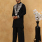Japanese Fabric Embroidered Kurta Pyjama ( 65KP PJ11B 5453Black )