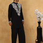 Japanese Fabric Embroidered Kurta Pyjama ( 65KP PJ11B 5453Black )