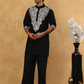 Japanese Fabric Embroidered Kurta Pyjama ( 65KP PJ11B 5453Black )