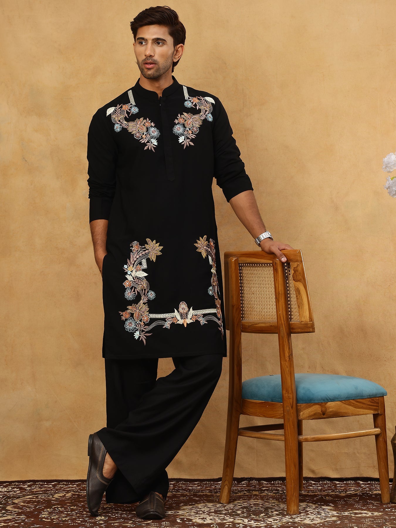 Japanese Imported Fabric Embroidered Kurta Set ( 65KP PJ11B 5499Black )