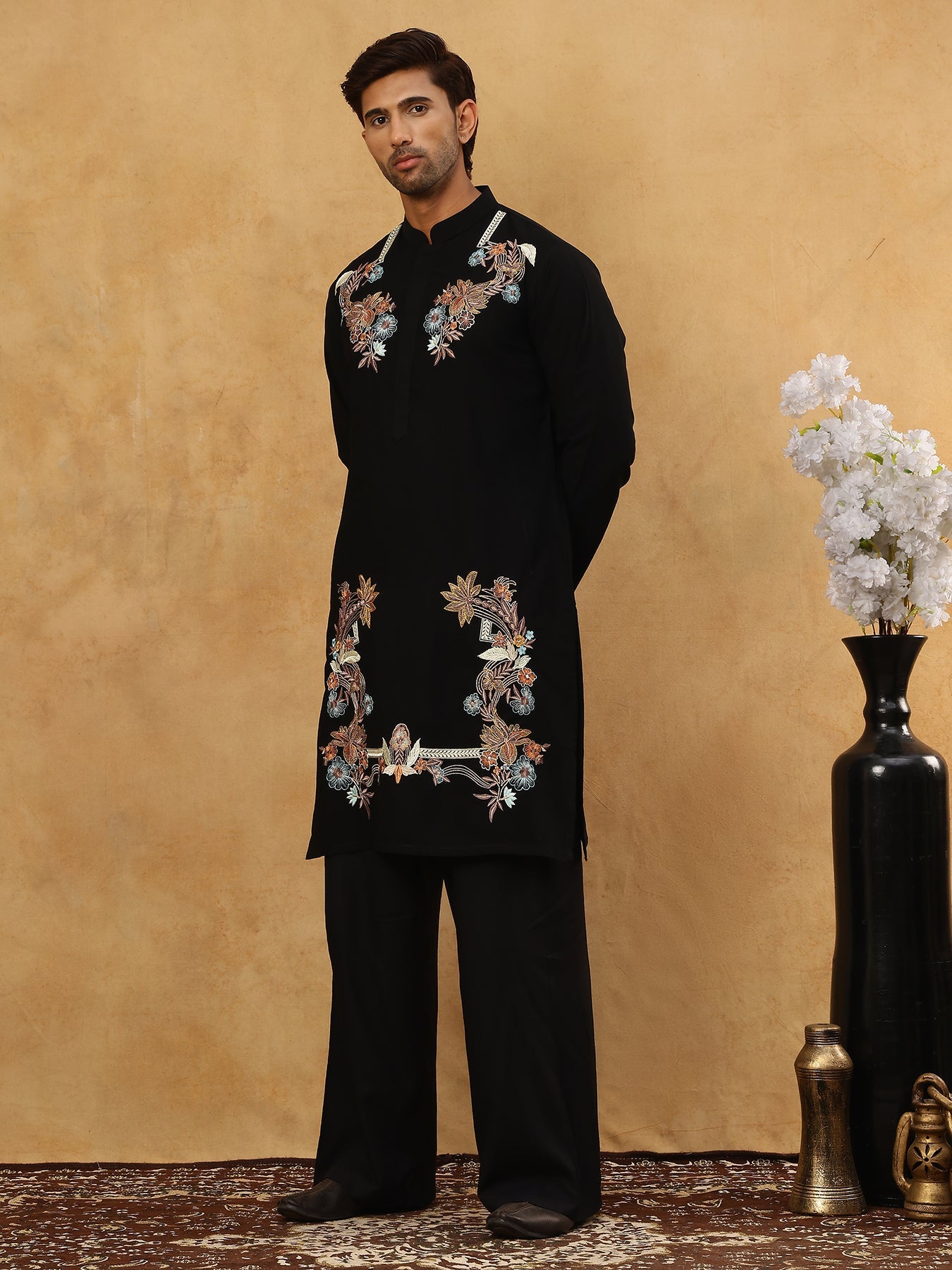 Japanese Imported Fabric Embroidered Kurta Set ( 65KP PJ11B 5499Black )
