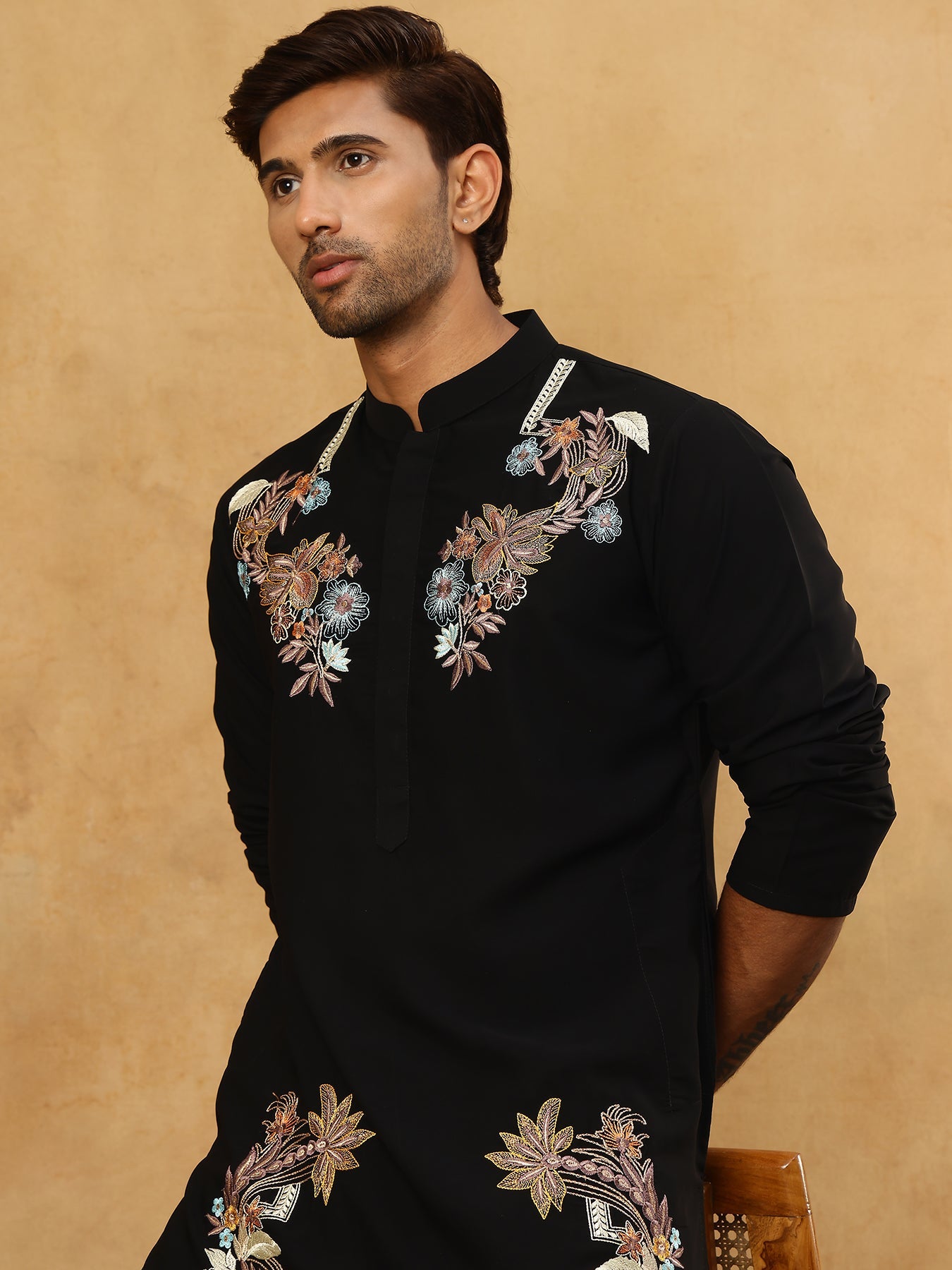 Japanese Imported Fabric Embroidered Kurta Set ( 65KP PJ11B 5499Black )