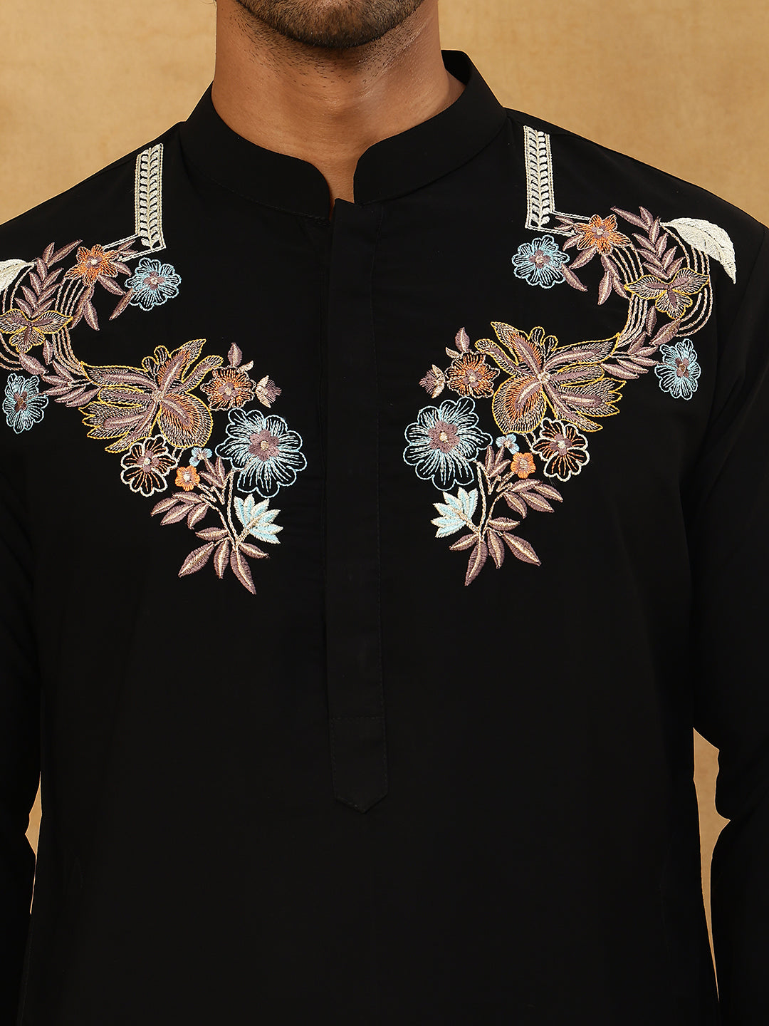 Japanese Imported Fabric Embroidered Kurta Set ( 65KP PJ11B 5499Black )