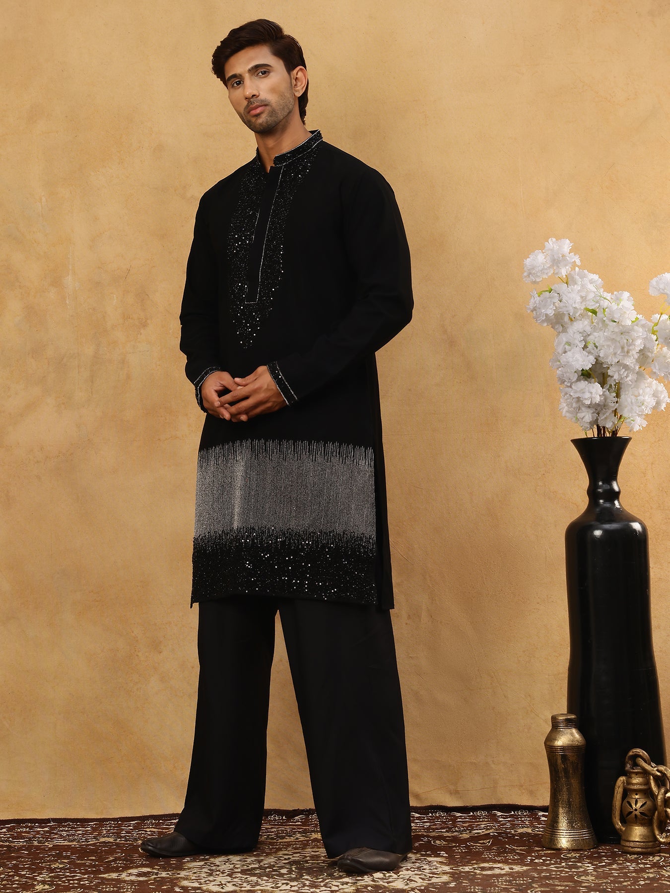 Japanese Imported Embroidered Kurta Set ( 65KP PJ11B 5502Black )