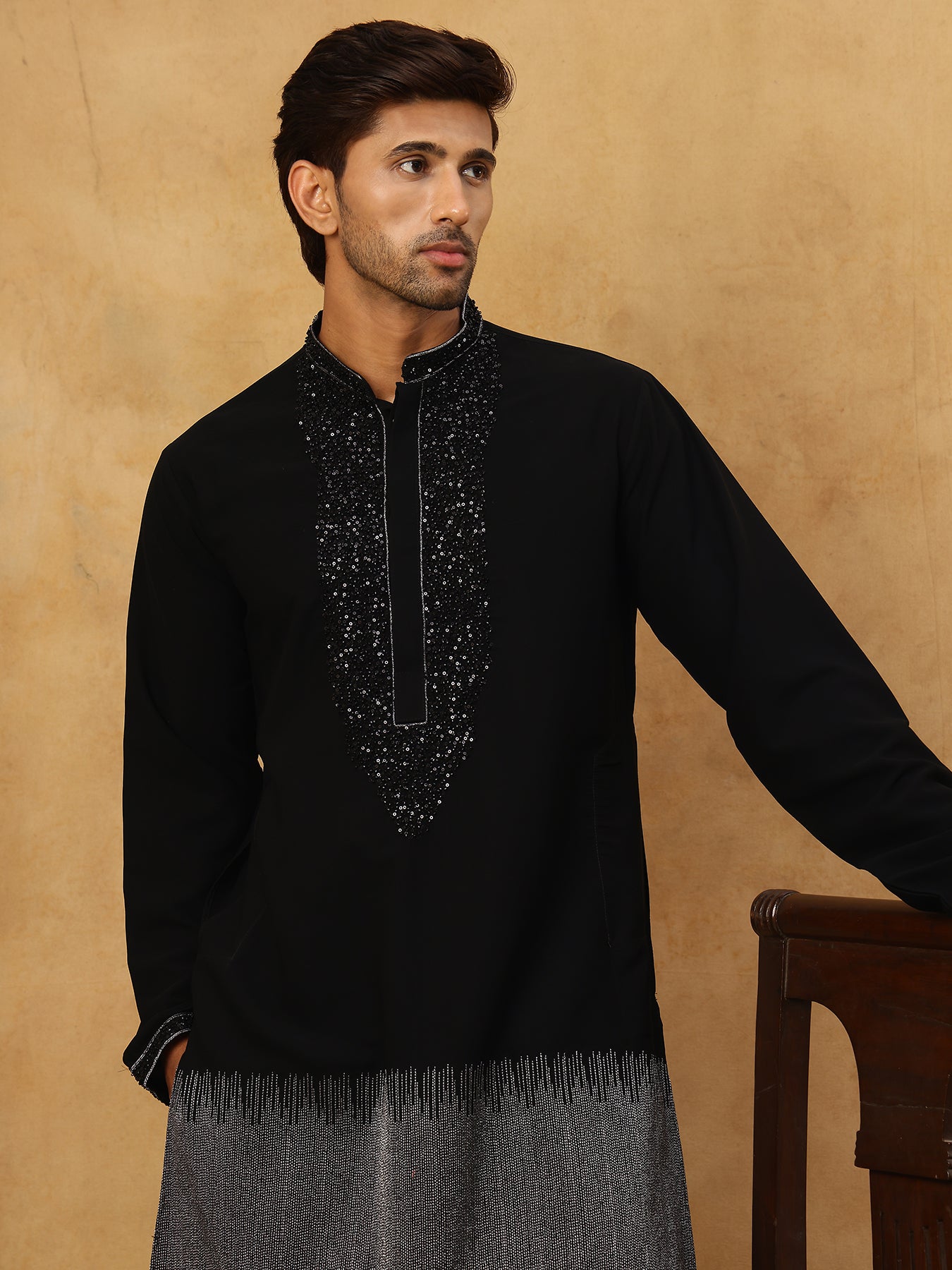 Japanese Imported Embroidered Kurta Set ( 65KP PJ11B 5502Black )