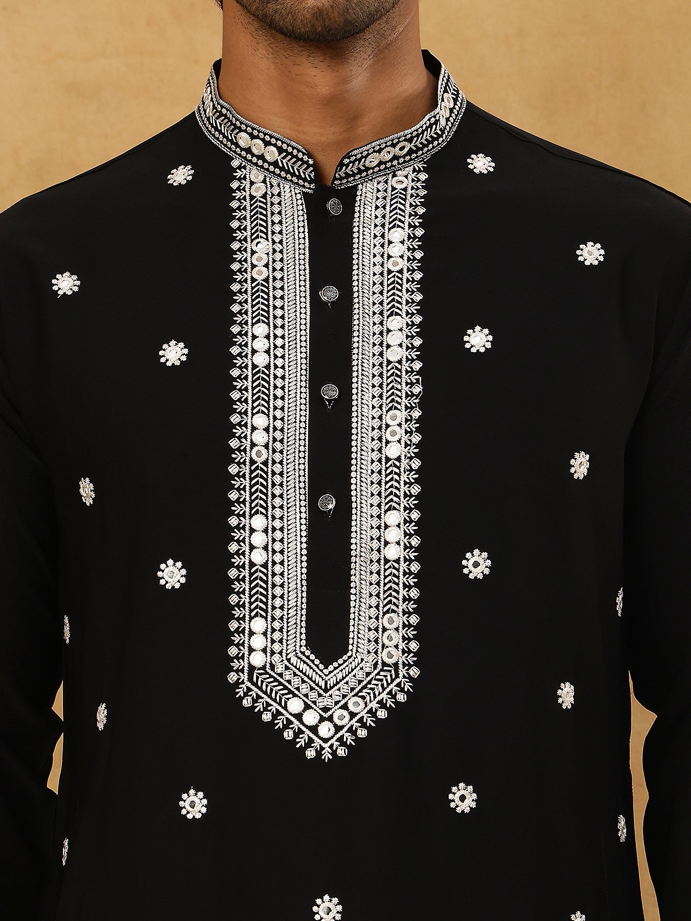 Men's Japanese Imported Embroidered Kurta Set ( 65KP PJ11B 5504Black )