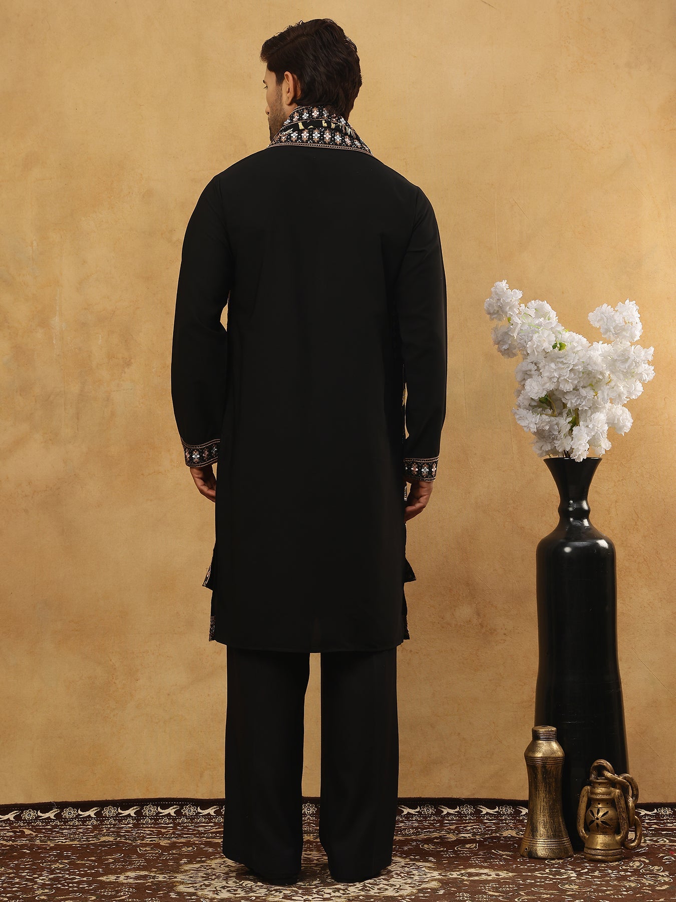 Embroidered Cotton Blend Kurta Pyjama & Dupatta Set ( 65KP PJ11B D 5513Black )