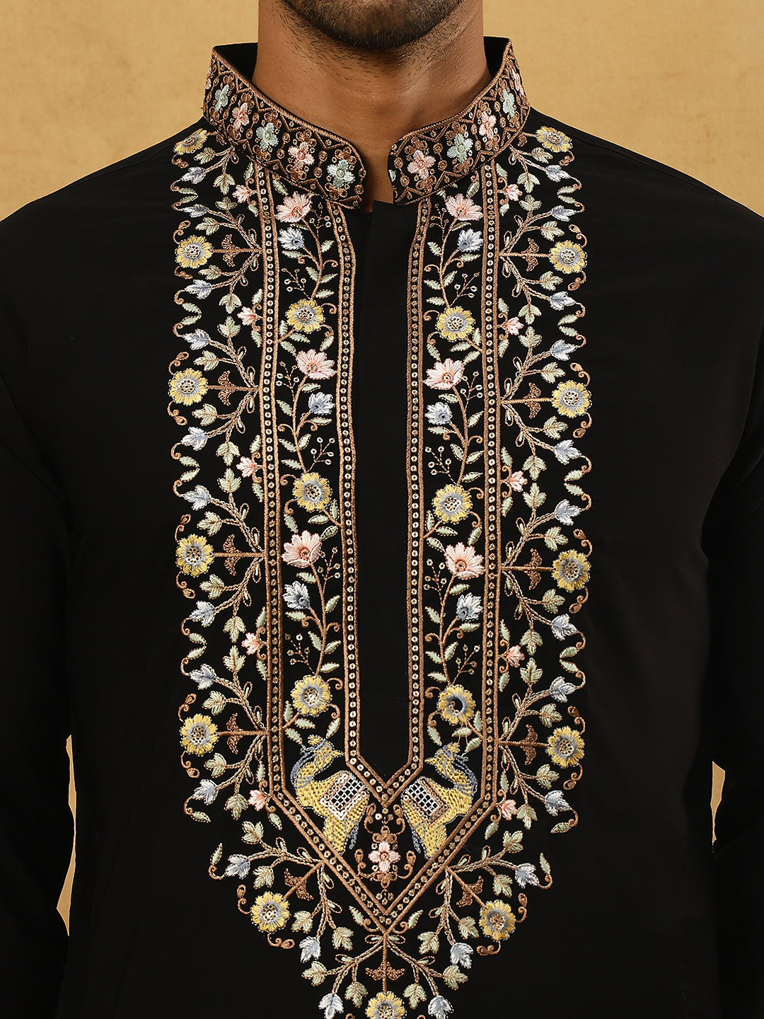 Embroidered Cotton Blend Kurta Pyjama & Dupatta Set ( 65KP PJ11B D 5513Black )