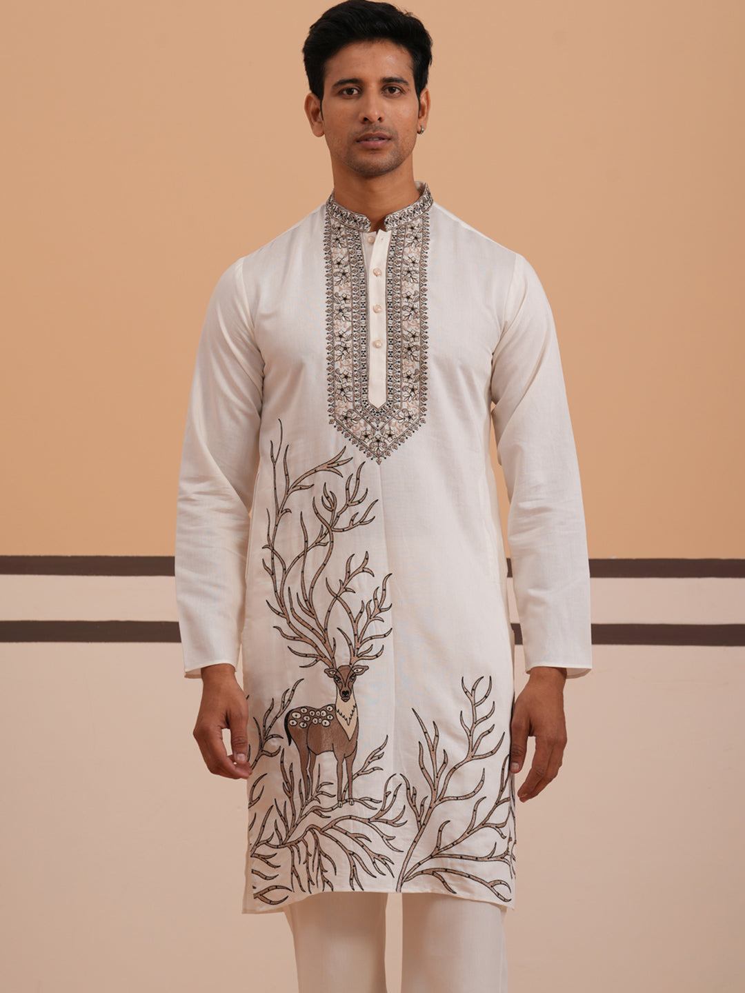 Men Ethnic Embroidered Kurta Set (65KP PJ11W 5342 White )