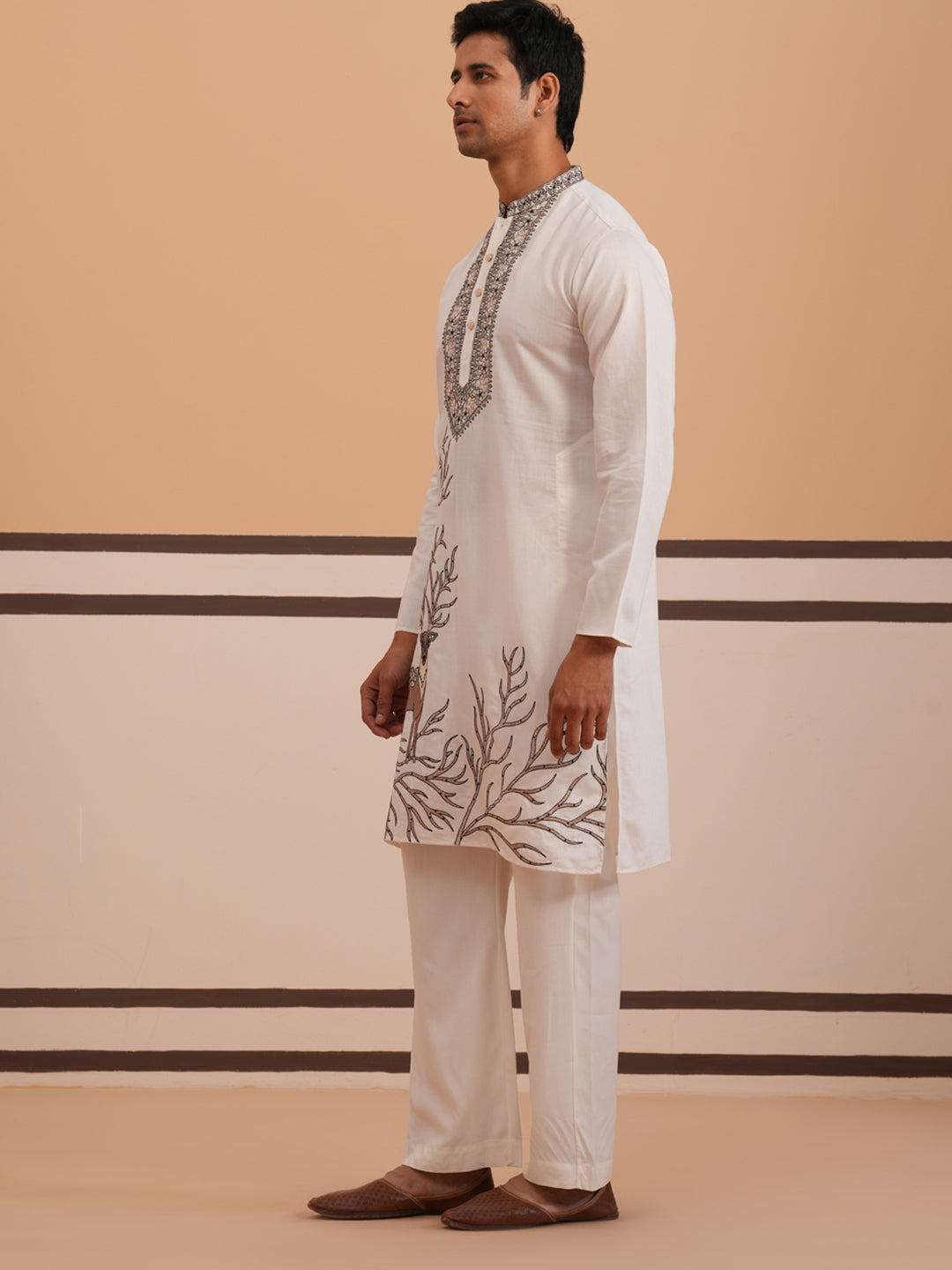 Men Ethnic Embroidered Kurta Set (65KP PJ11W 5342 White )