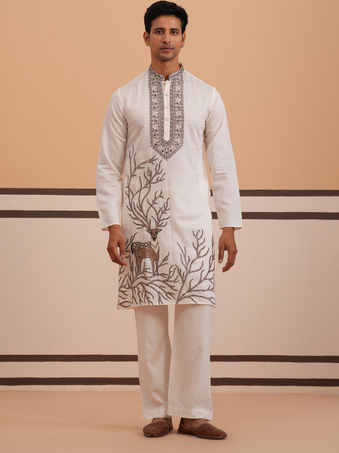 Men Ethnic Embroidered Kurta Set (65KP PJ11W 5342 White )