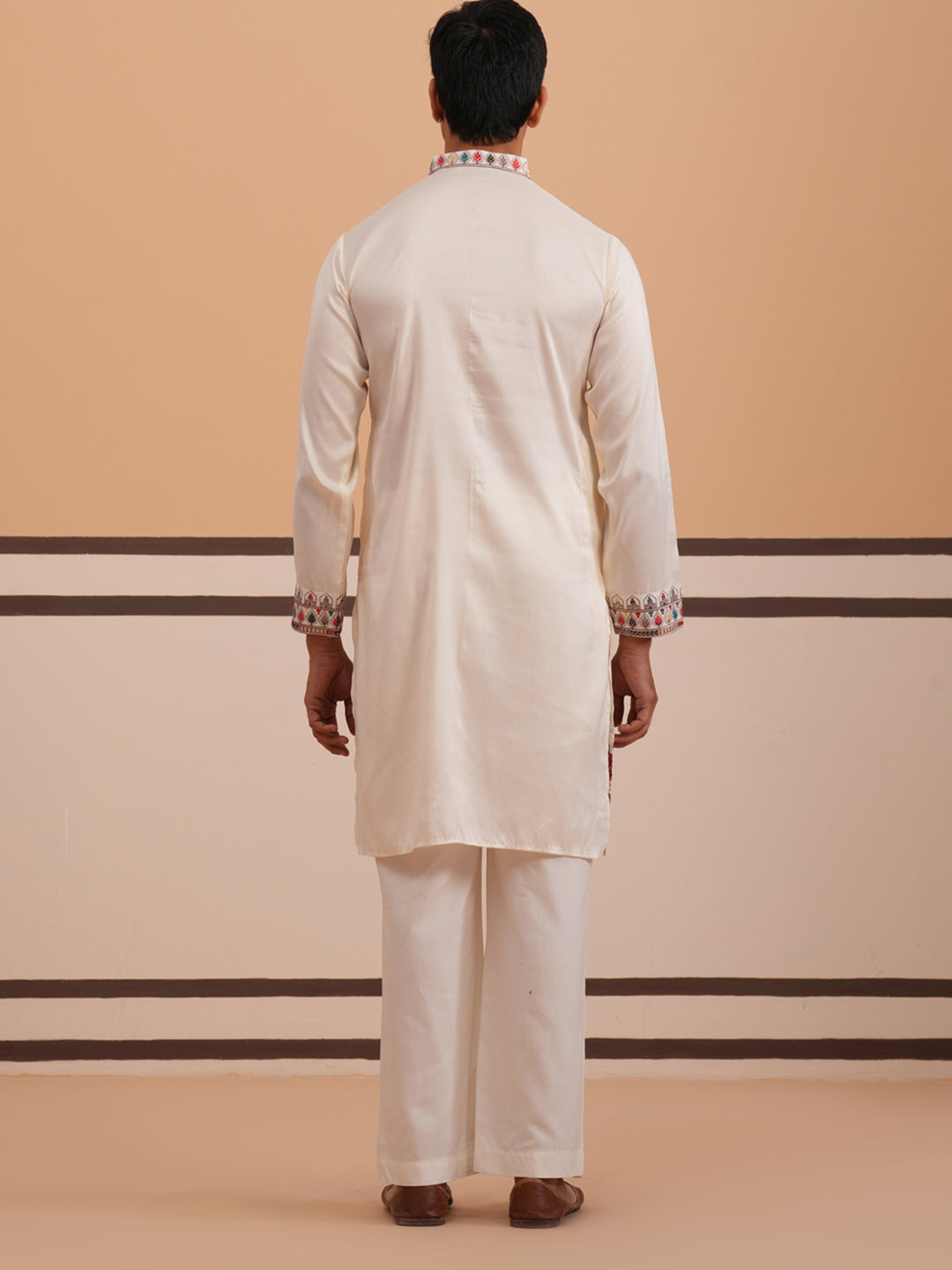 Floral Embroidered Silk Blend Kurta Set (65KP PJ11W 5356 White )