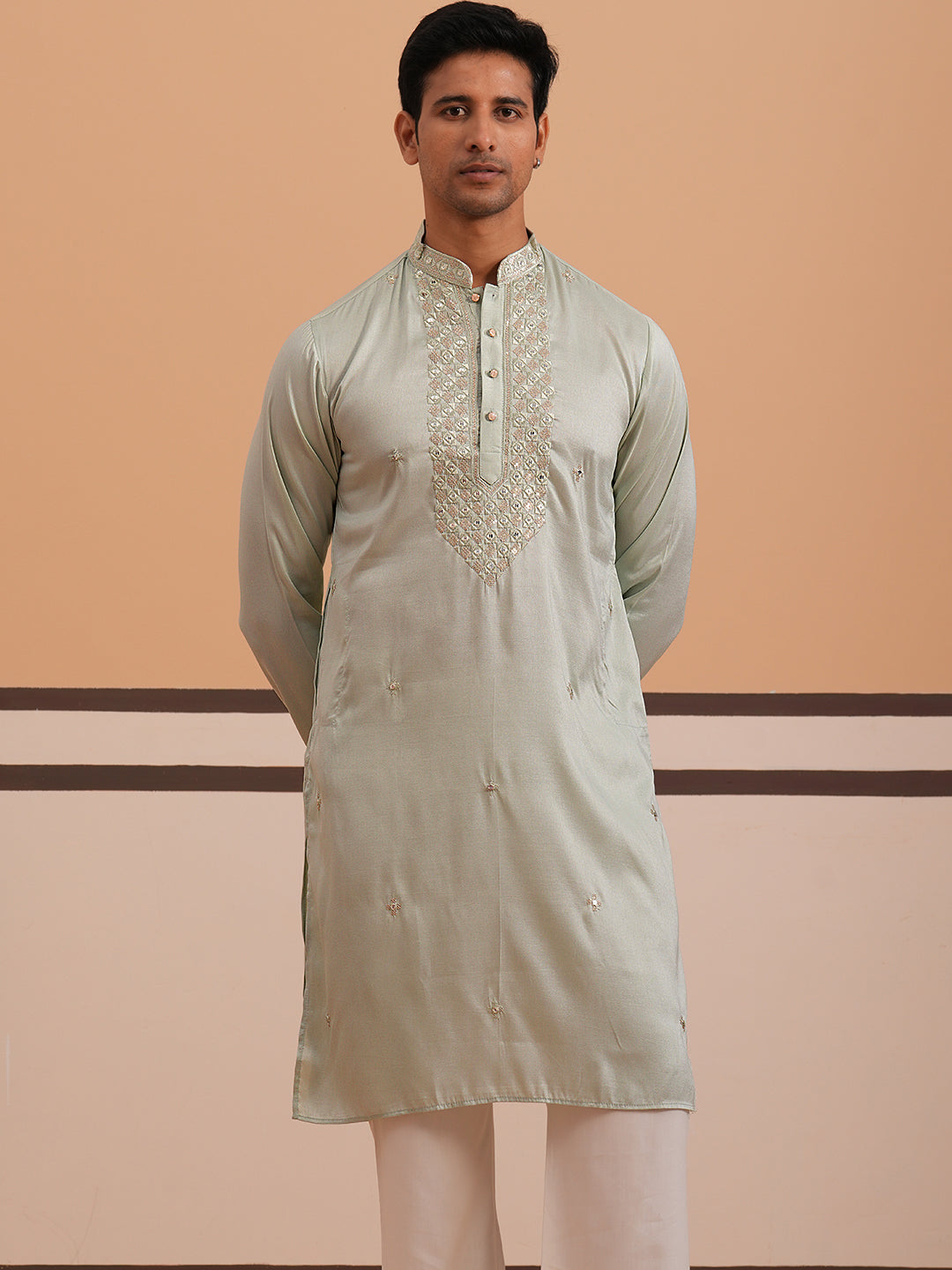 Men's Geometric Embroidered Kurta Set ( 65KP PJ11W 5358 PJ11W 5358Pista )