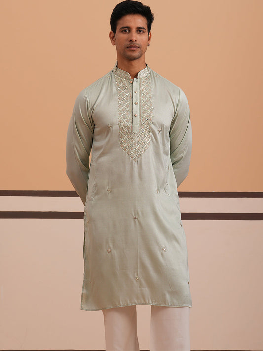 Men's Geometric Embroidered Kurta Set ( 65KP PJ11W 5358 PJ11W 5358Pista )