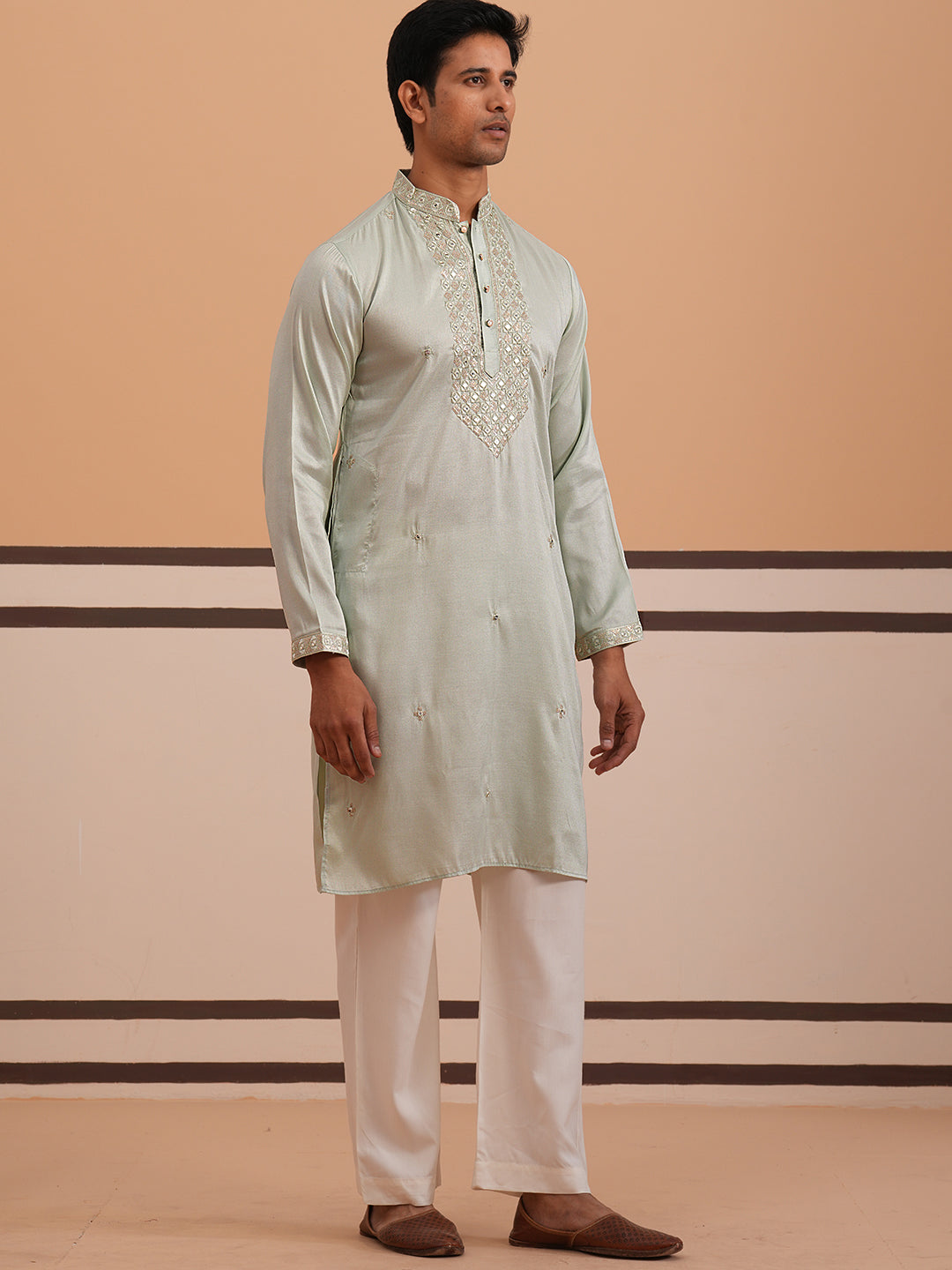 Men's Geometric Embroidered Kurta Set ( 65KP PJ11W 5358 PJ11W 5358Pista )