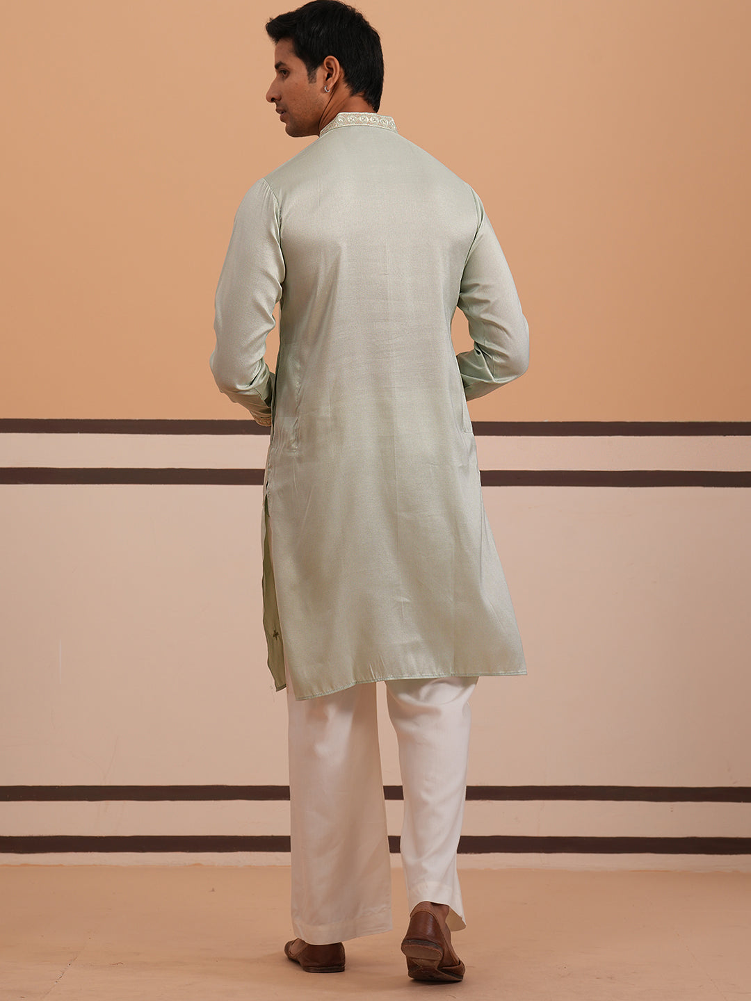 Men's Geometric Embroidered Kurta Set ( 65KP PJ11W 5358 PJ11W 5358Pista )