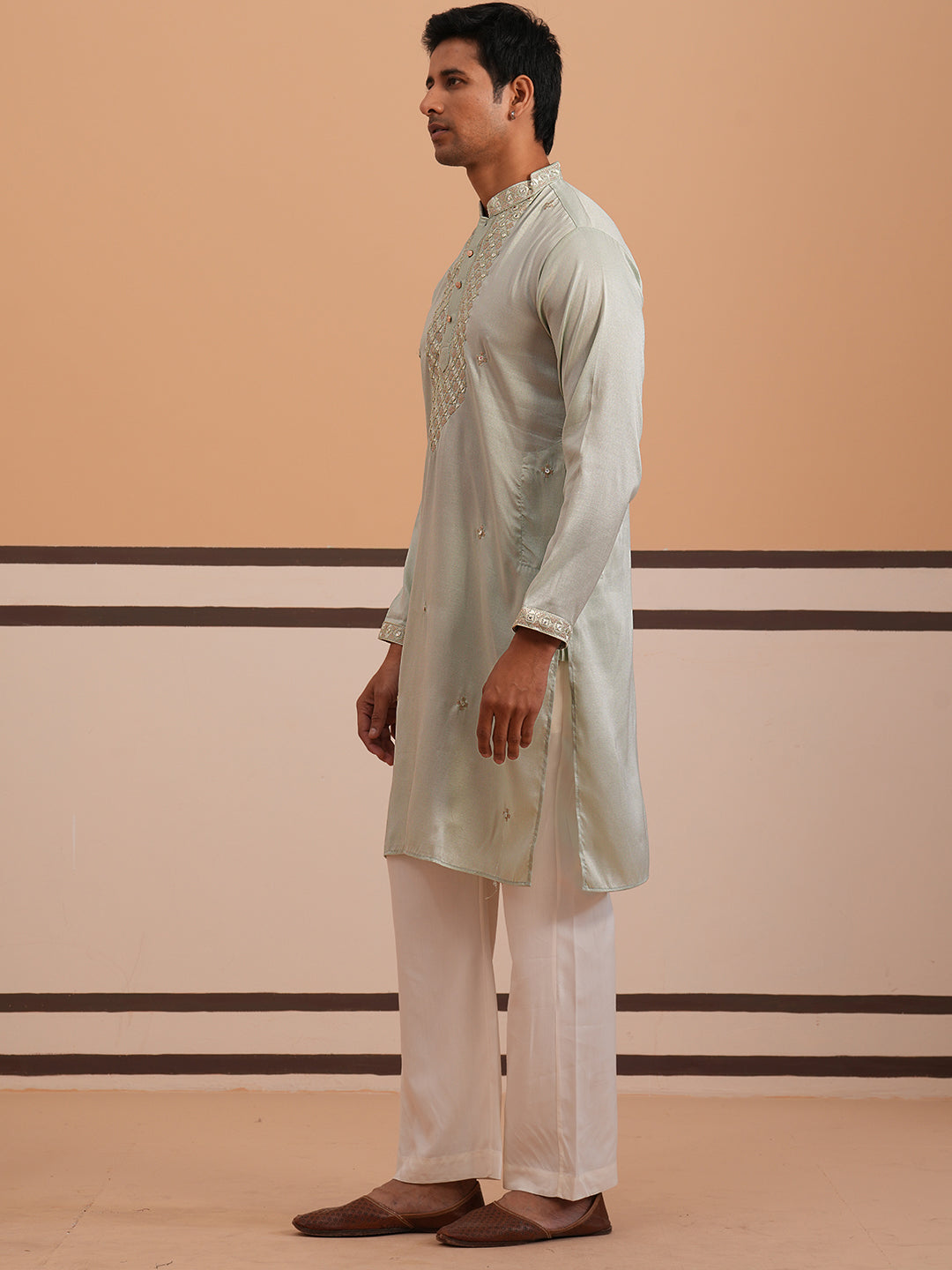 Men's Geometric Embroidered Kurta Set ( 65KP PJ11W 5358 PJ11W 5358Pista )
