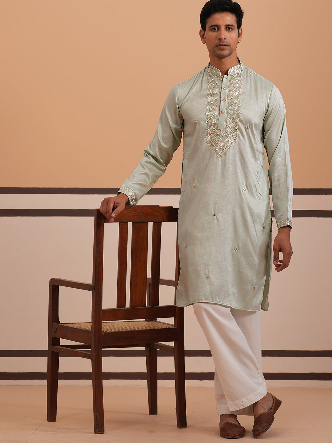 Men's Geometric Embroidered Kurta Set ( 65KP PJ11W 5358 PJ11W 5358Pista )