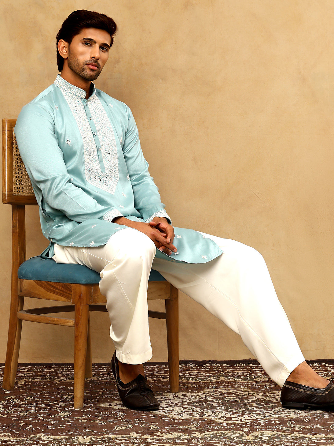 Men's Festive Cotton Blend Kurta Pyjama ( 65KP PJ11W 5360Blue )