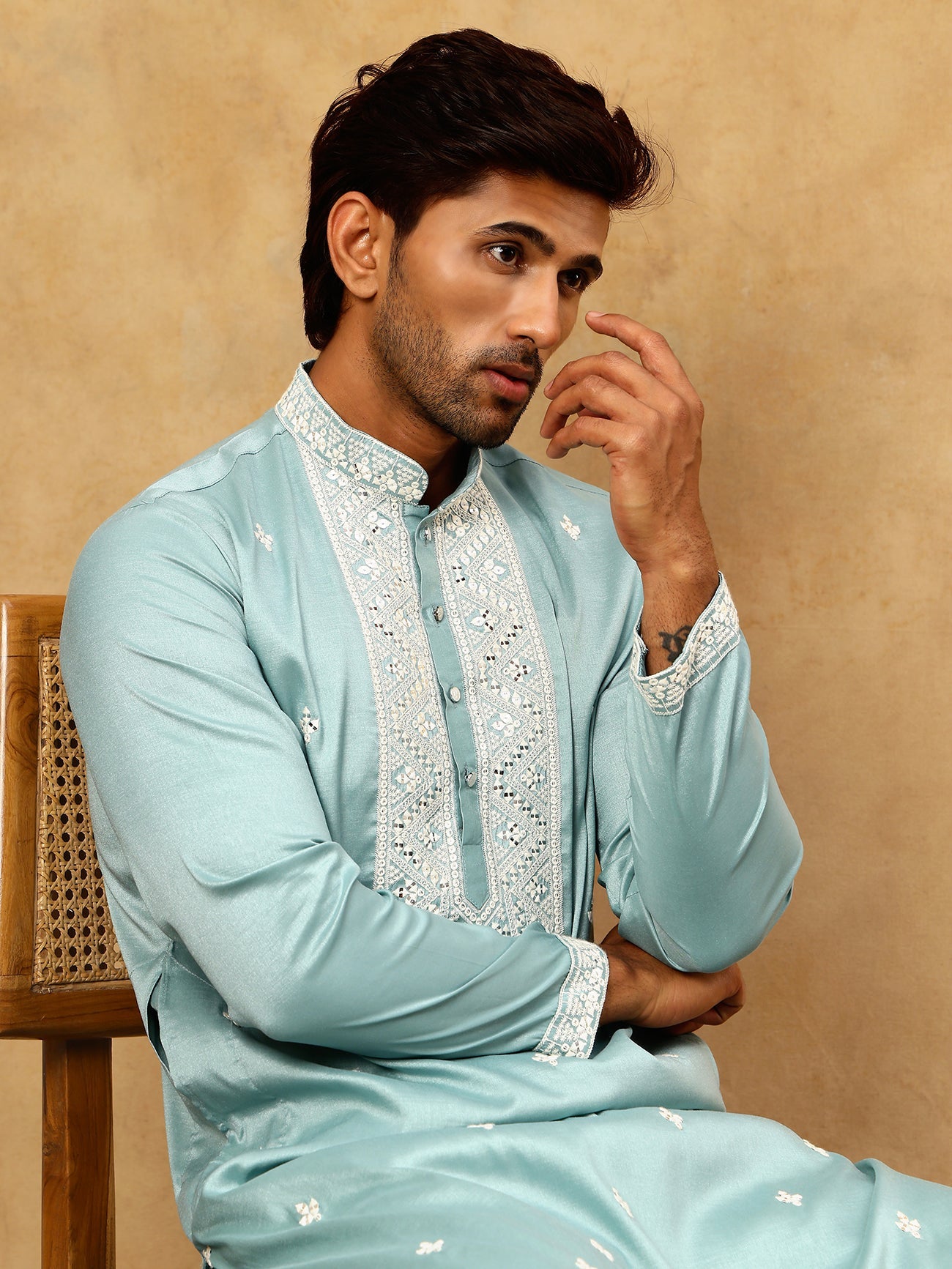 Men's Festive Cotton Blend Kurta Pyjama ( 65KP PJ11W 5360Blue )