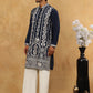 Men Silk Blend Embroidered Kurta Pyjama ( 65KP PJ11W 5415Navy )