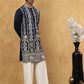 Men Silk Blend Embroidered Kurta Pyjama ( 65KP PJ11W 5415Navy )