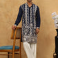 Men Silk Blend Embroidered Kurta Pyjama ( 65KP PJ11W 5415Navy )