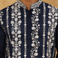 Men Silk Blend Embroidered Kurta Pyjama ( 65KP PJ11W 5415Navy )