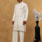 Men Silk Blend Embroidered Kurta Pyjama ( 65KP PJ11W 5415White )