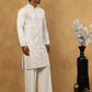 Men Silk Blend Embroidered Kurta Pyjama ( 65KP PJ11W 5415White )