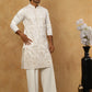 Men Silk Blend Embroidered Kurta Pyjama ( 65KP PJ11W 5415White )