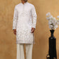 Men Silk Blend Embroidered Kurta Pyjama Set ( 65KP PJ11W 5458White )