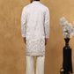 Men Silk Blend Embroidered Kurta Pyjama Set ( 65KP PJ11W 5458White )